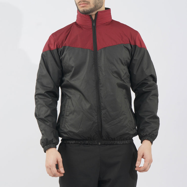 Maroon V Panel Performance Mock Neck Zipper
