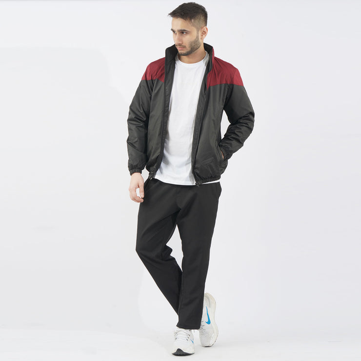 Maroon V Panel Performance Mock Neck Zipper