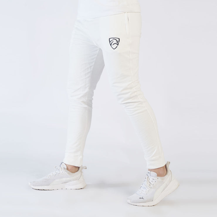 Tf-Basic White Lycra Terry Bottoms With Cuffs