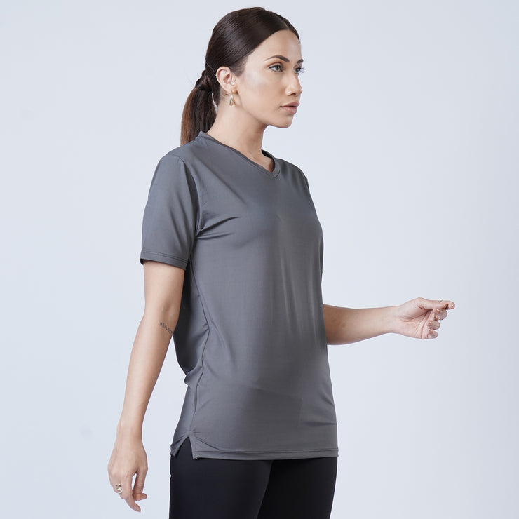 Tf-Premium Charcoal Women V-Neck Tee