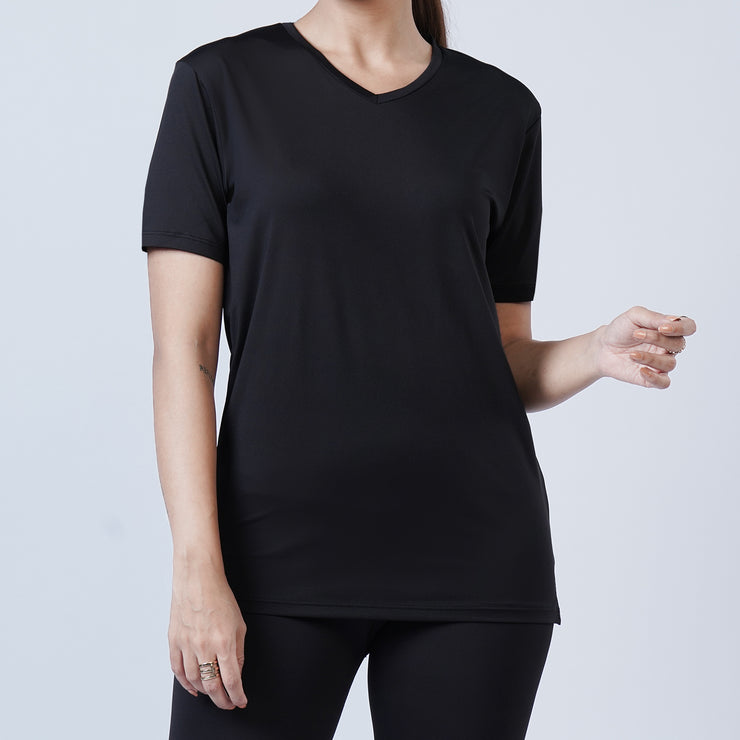 Tf-Premium Black Women V-Neck Tee