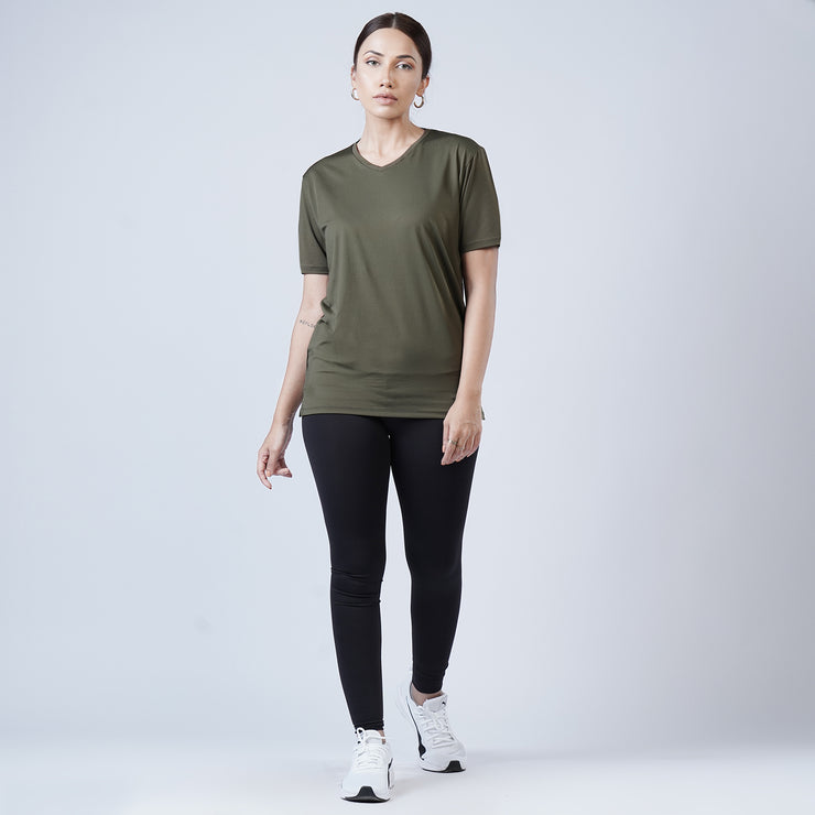 Tf-Premium Olive Green Women V-Neck Tee
