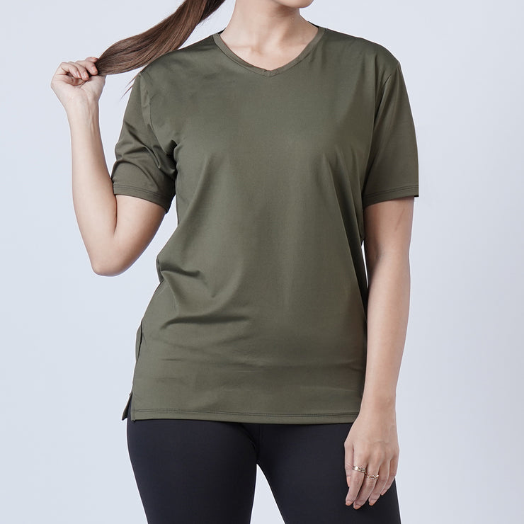 Tf-Premium Olive Green Women V-Neck Tee