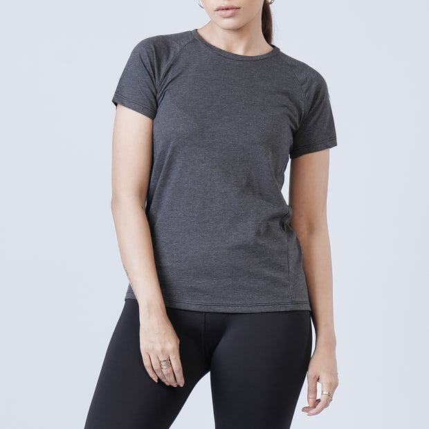 Basic Charcoal Premium Cut Women Cotton Tee