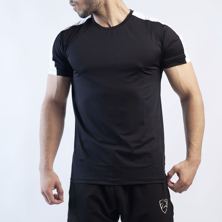 Tf-Black Premium Tee With White Shoulder Panel