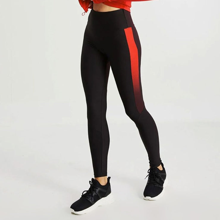 Black Leggings With Red Faded Panel