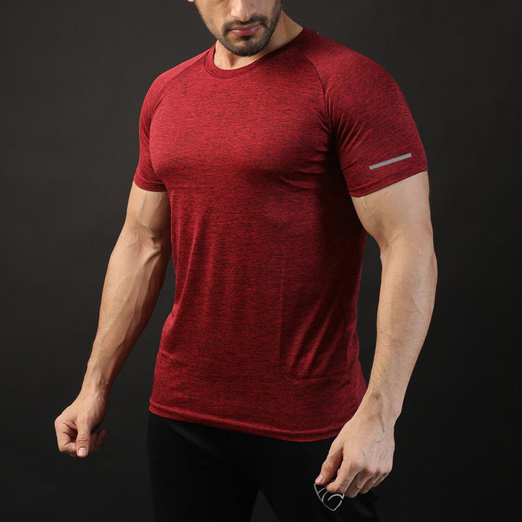 Quick Dry Maroon Textured Tee With Reflectors