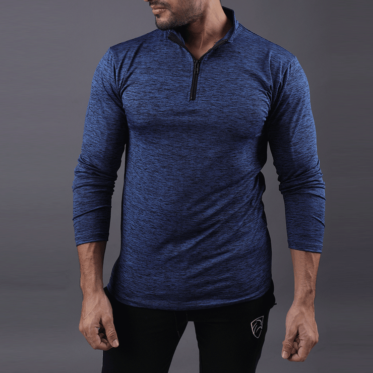 Limited Edition Quick Dry Navy Melange Zipper Top - TeeFit Fashion