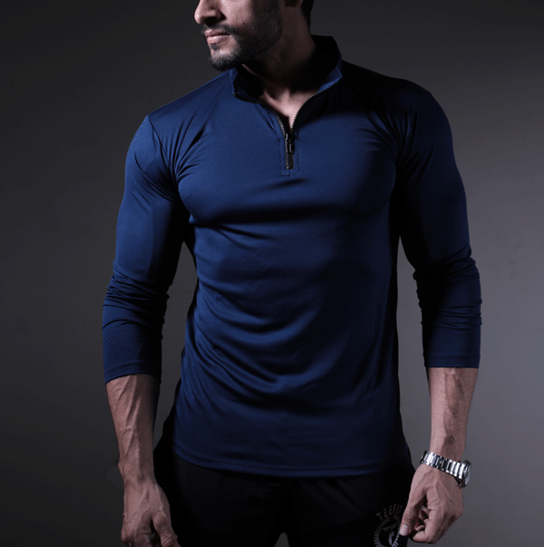 Quick Dry Navy Mesh Zipper Top - TeeFit Fashion