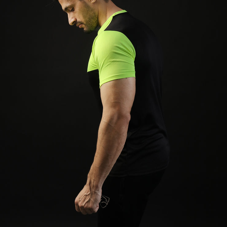 Neon And Black Contrast Performance Tee