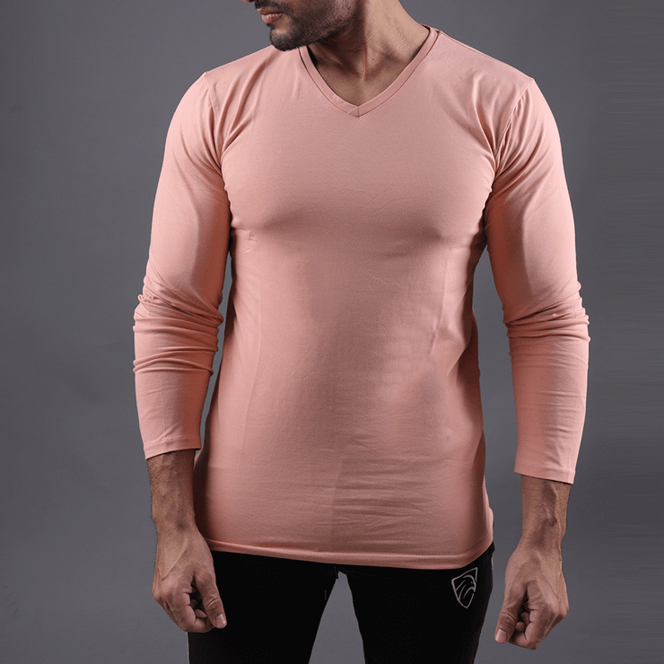 Pink Full Sleeve V-Neck Tee - TeeFit Fashion