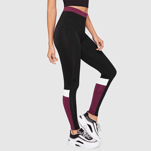 Black Leggings With Purple and White Patches - TeeFit Fashion