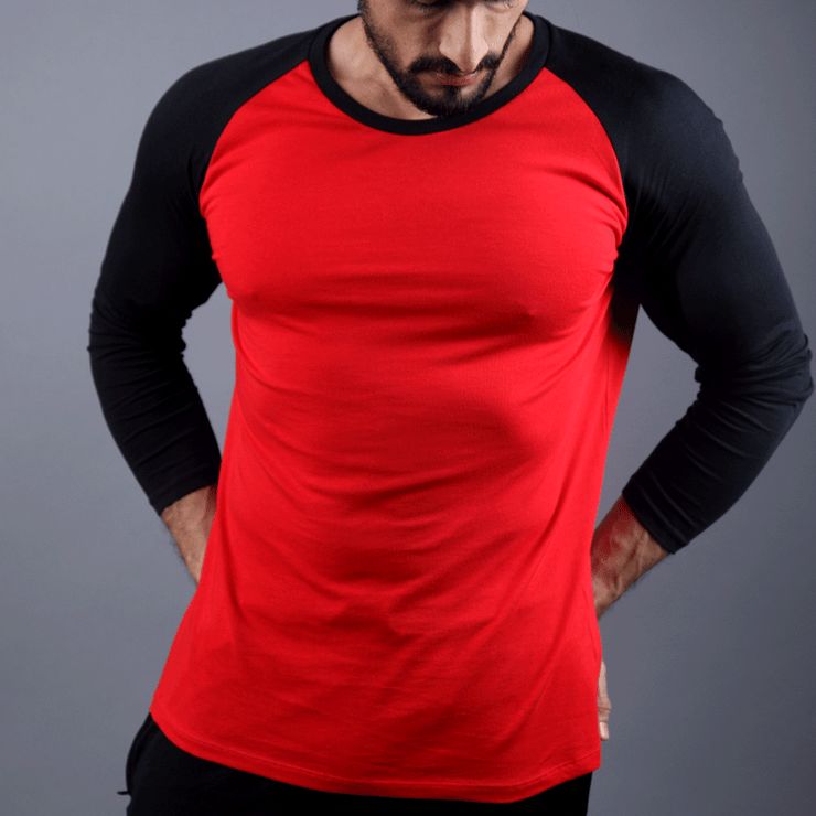 Red & Black Raglan Tee - TeeFit Fashion