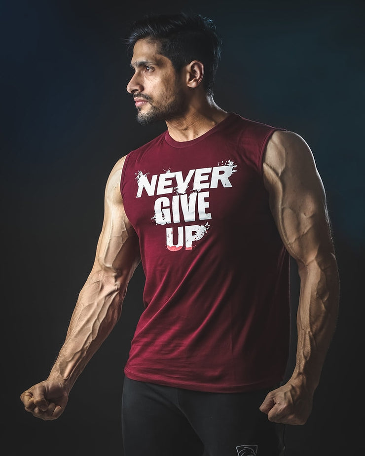 Never Give Up Maroon Sleeveless Top