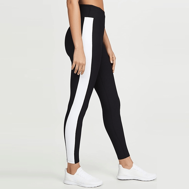 Black High Waisted Leggings With Side White Panel - TeeFit Fashion